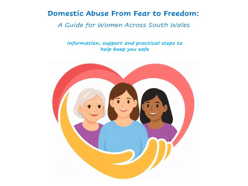 Image shows 3 smiling diverse women inside a heart. Text above reads: Domestic Abuse From Fear to Freedom - Guide To Domestic Abuse