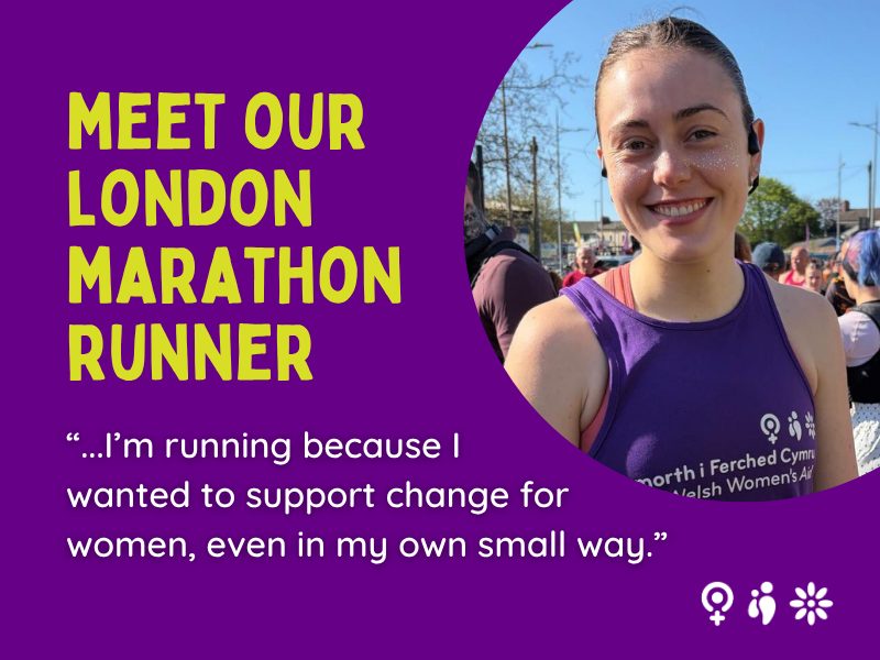 Picture of Kate wearing a WWA runner vest. Text says 'meet our London marathon runner..."I'm running because I wanted to support change for women, even in my own small way."'